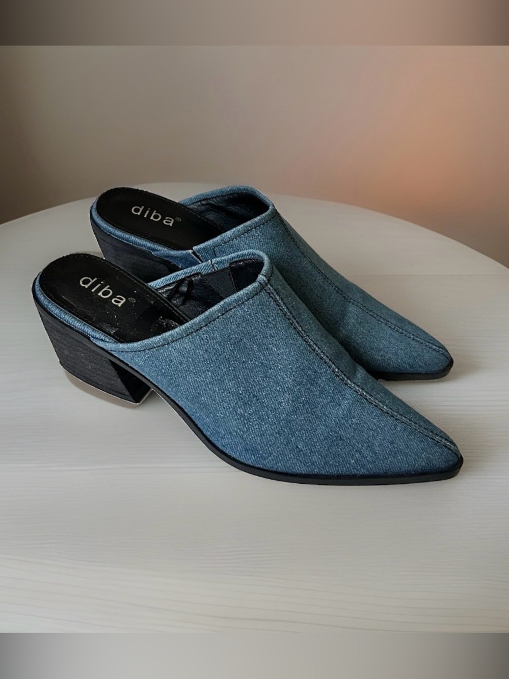 Diba Vintage Y2K Western Denim Pointed Toe Mules Block Heel~7